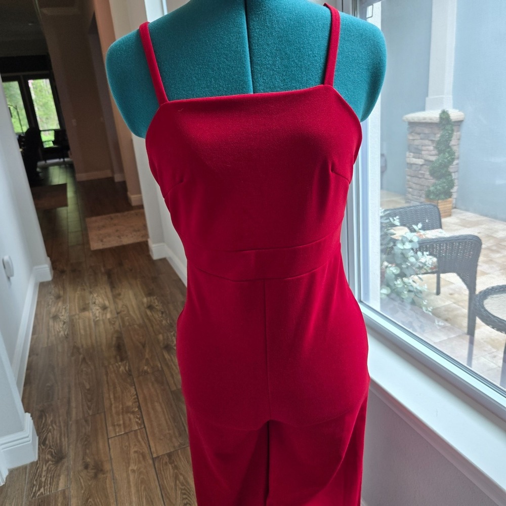 Joe & Elle Jumpsuit Womens Medium Red Spaghetti Strap Wide Leg Knit